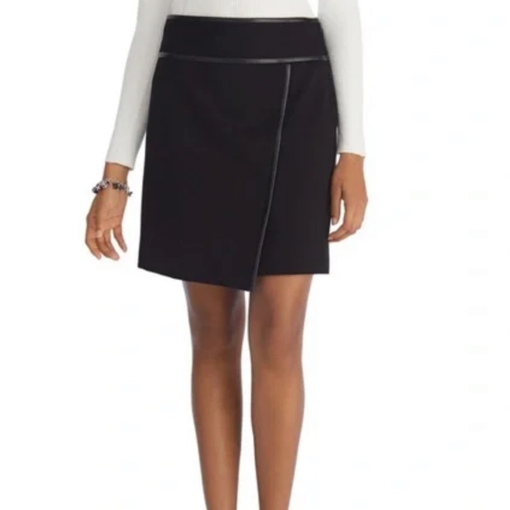 Black Wrap Skirt with Leather Trim
